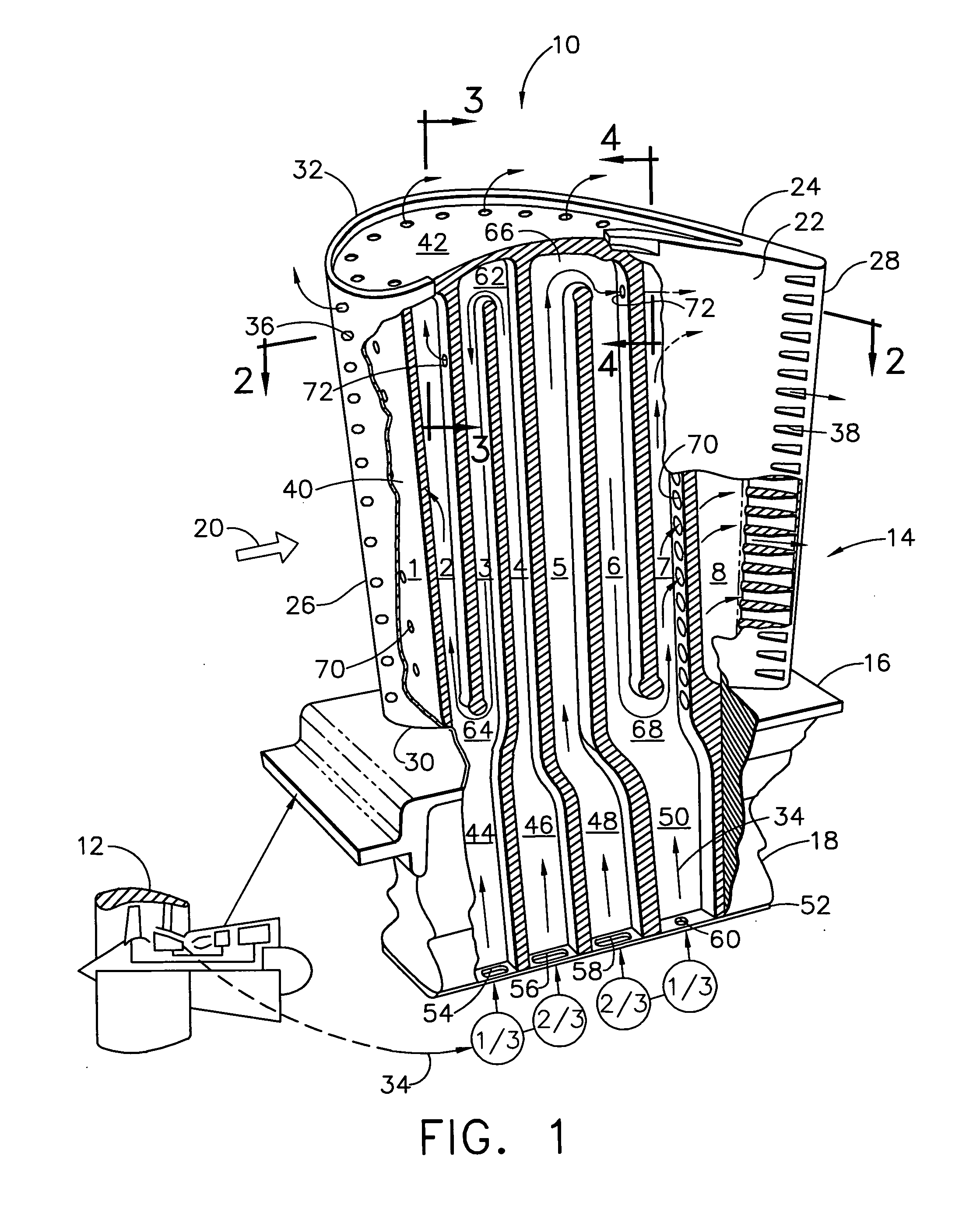 Bifeed serpentine cooled blade