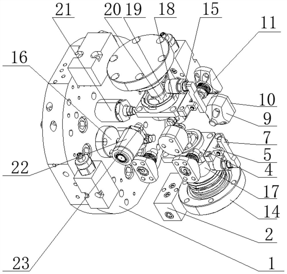 Double-station rotary clamp for finish turning of semicircles of brake bases