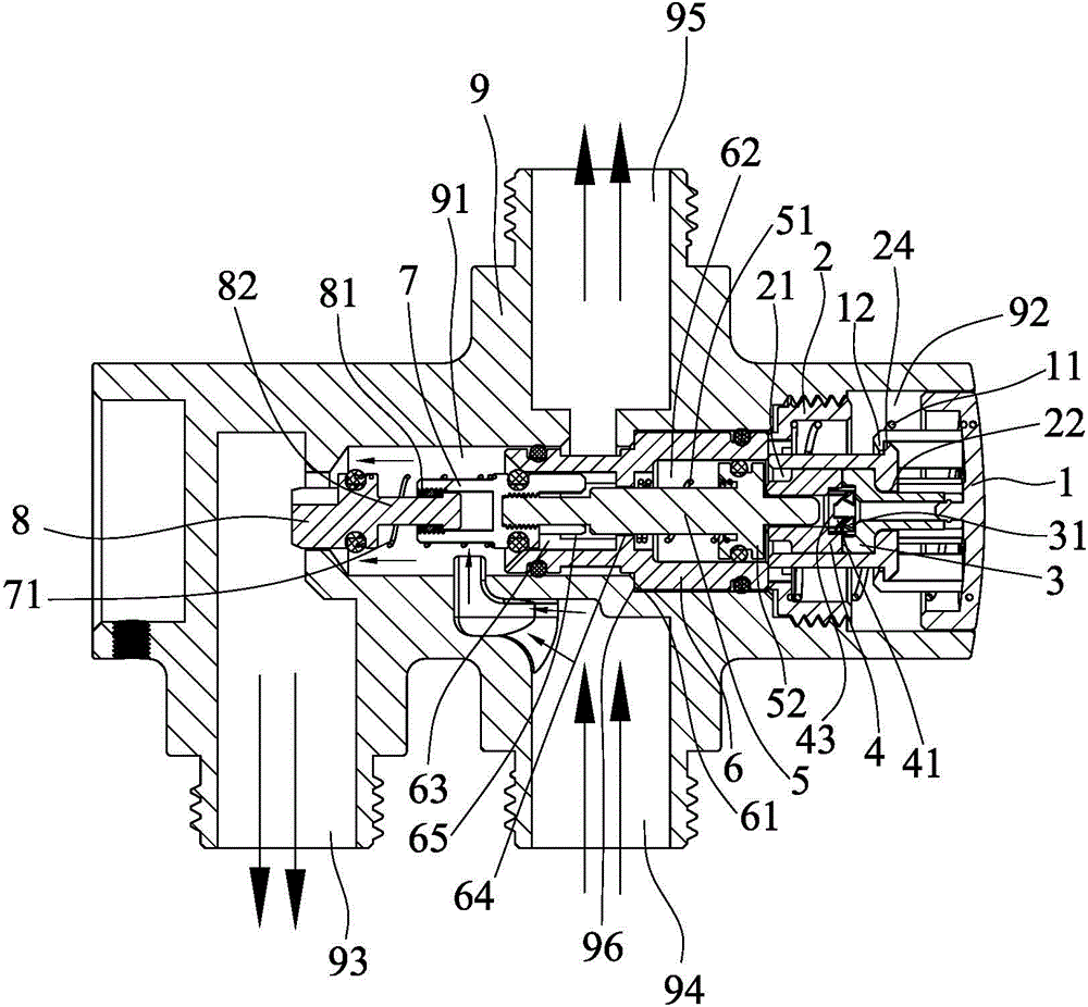 Button-switched water distributing device