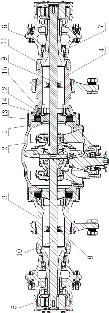 Drive axle with wet brakes and sectional axle housings