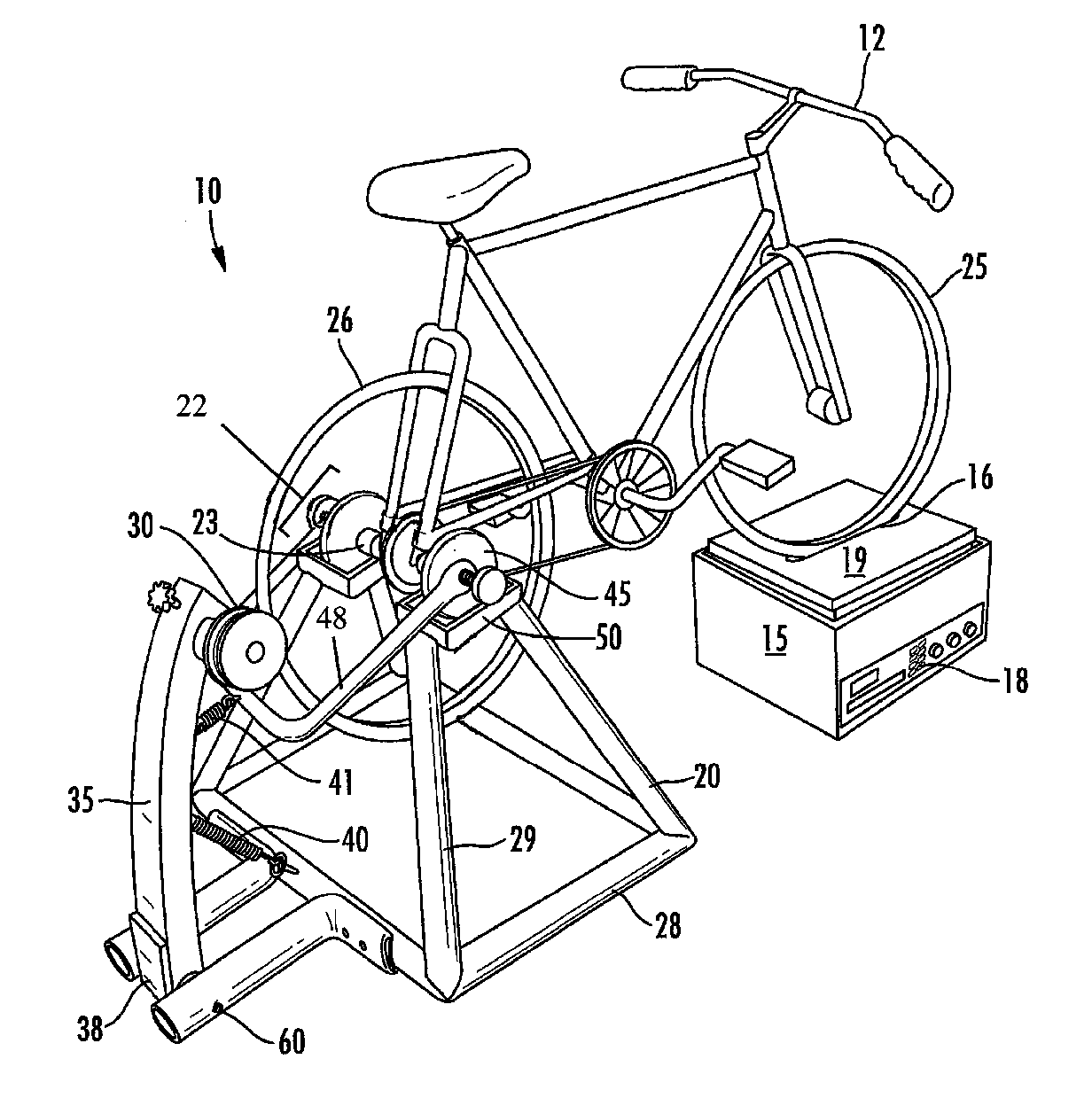 Bicycle trainer with variable resistance to pedaling