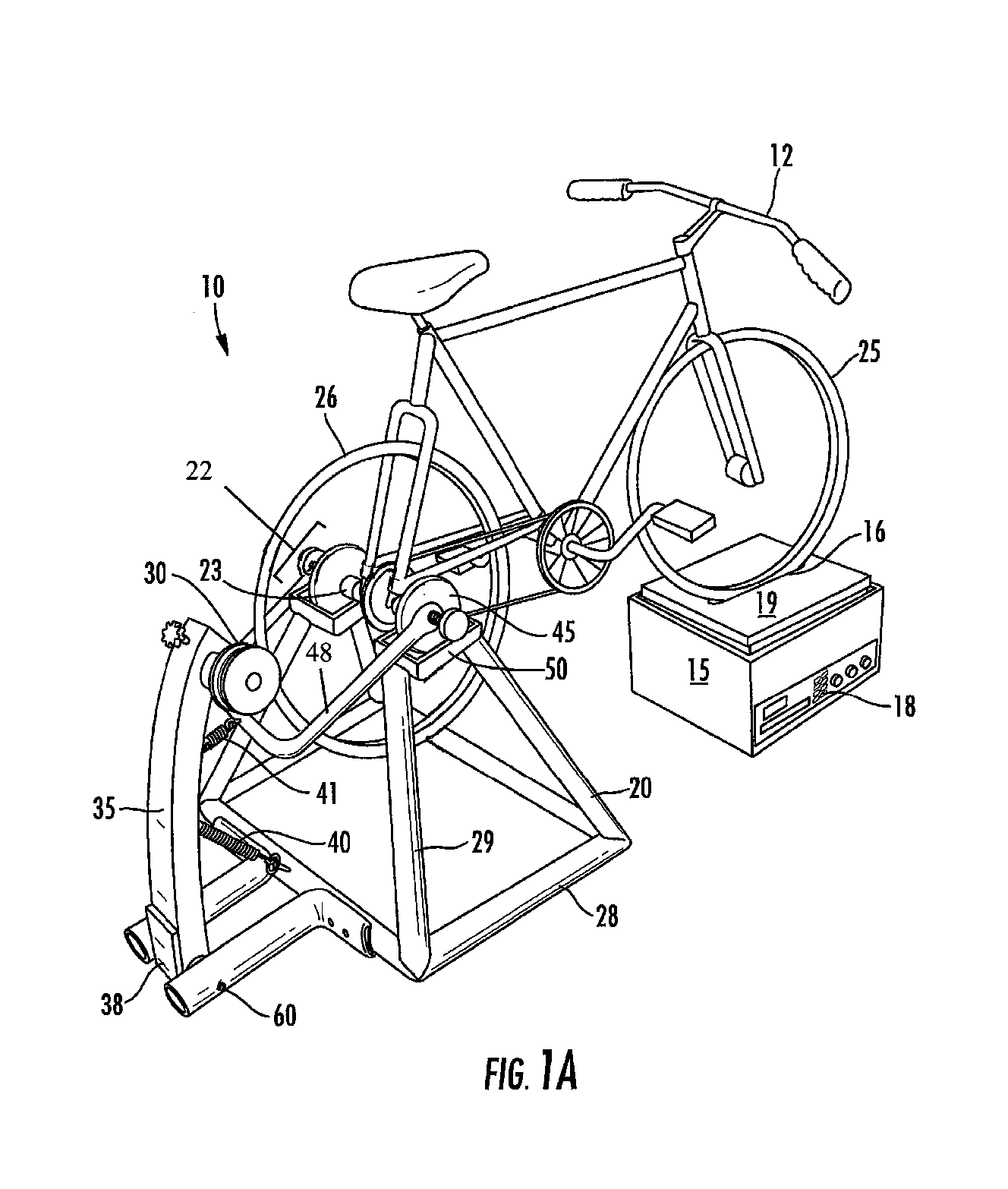 Bicycle trainer with variable resistance to pedaling