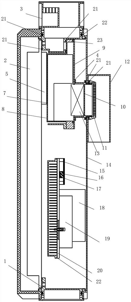 Radar structure with multi-cavity coupling sealing heat dissipation air channel and universal pitching supporting frame