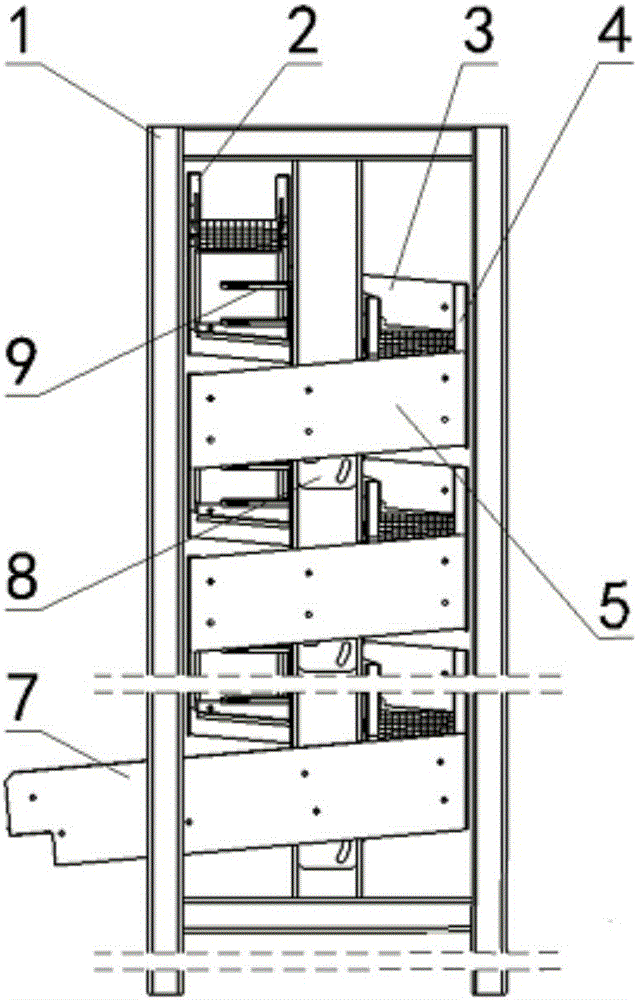 Zigzag falling transporting device capable of sliding by relying on self-gravity