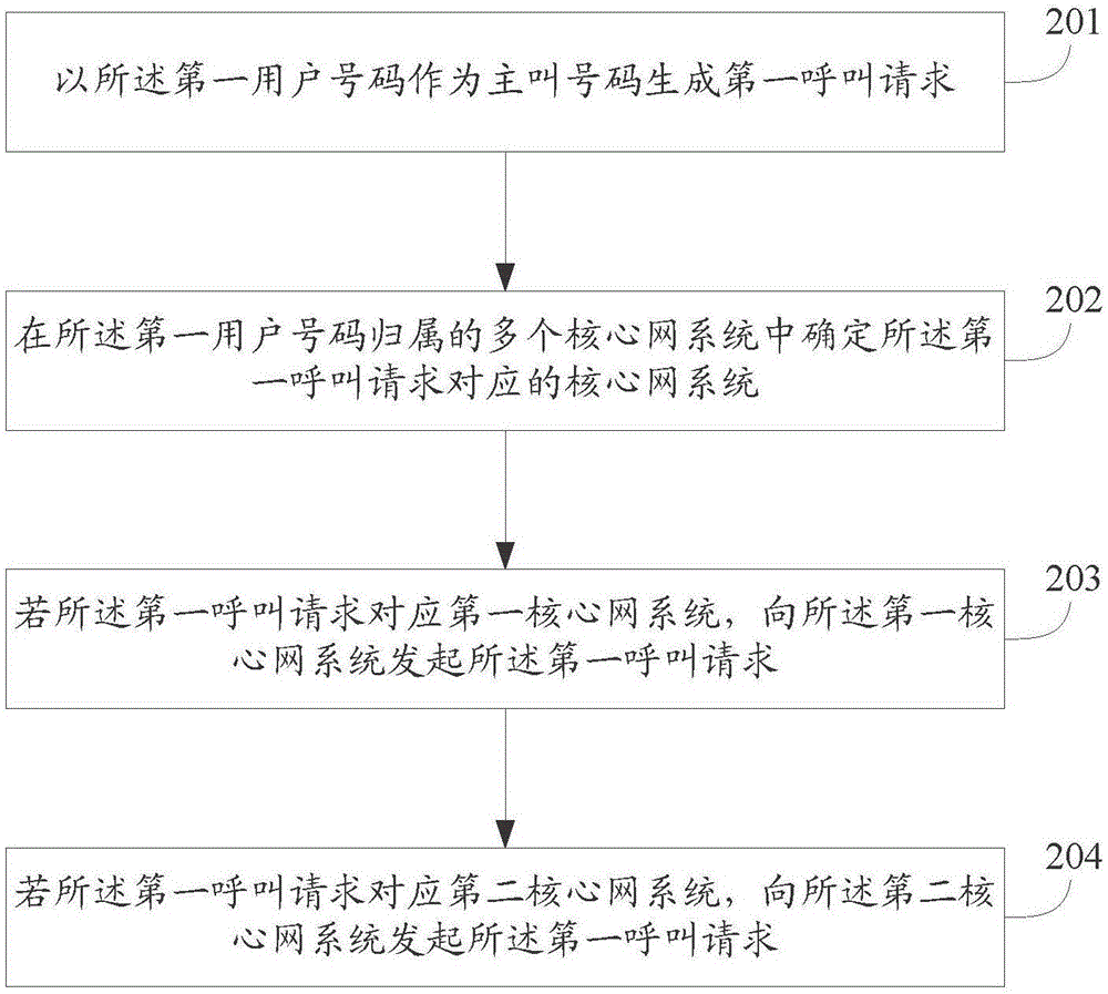 Calling method and apparatus, terminal and core network system