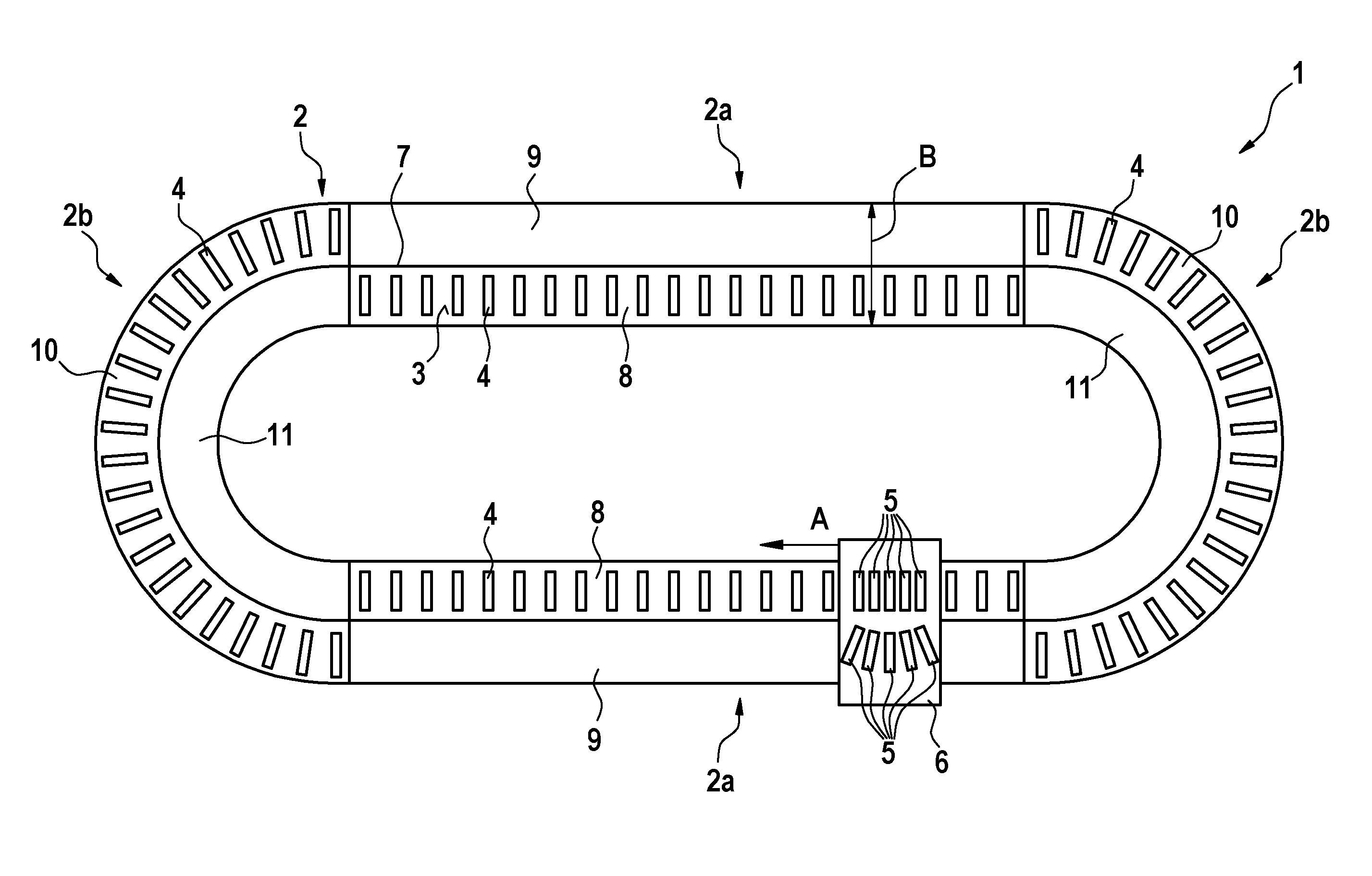 Revolving transport device having an improved drive concept