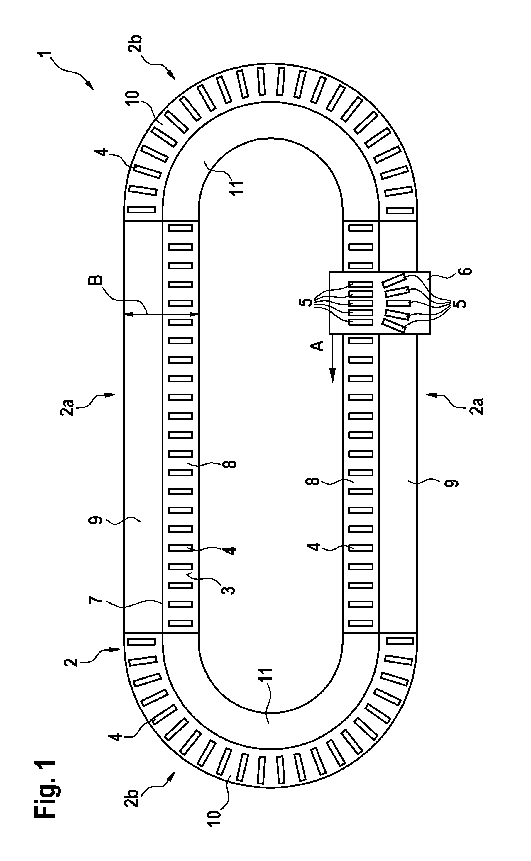 Revolving transport device having an improved drive concept