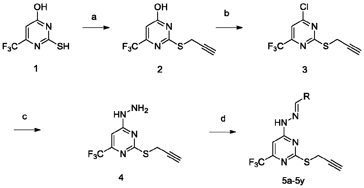 Trifluoromethyl pyrimidine derivatives containing Schiff base structural unit, and preparation method and application thereof