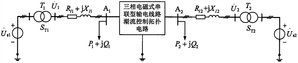 Single-phase or three-phase electromagnetic series power transmission line power flow control topology circuit