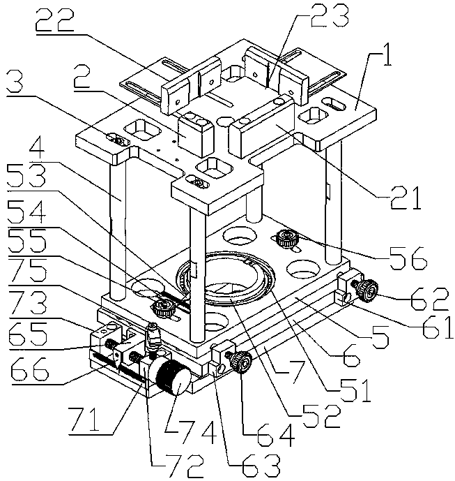 A secondary positioning fine-tuning device for a stacking machine