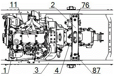 An inverted V-type powertrain suspension device and an assembly method for its rear suspension