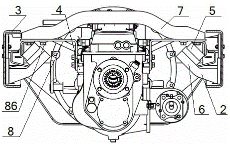 An inverted V-type powertrain suspension device and an assembly method for its rear suspension