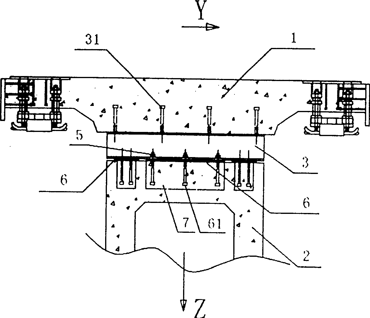 A high speed magnetic suspension superimposition rail beam connection mechanism, a rail beam and a manufacturing method thereof