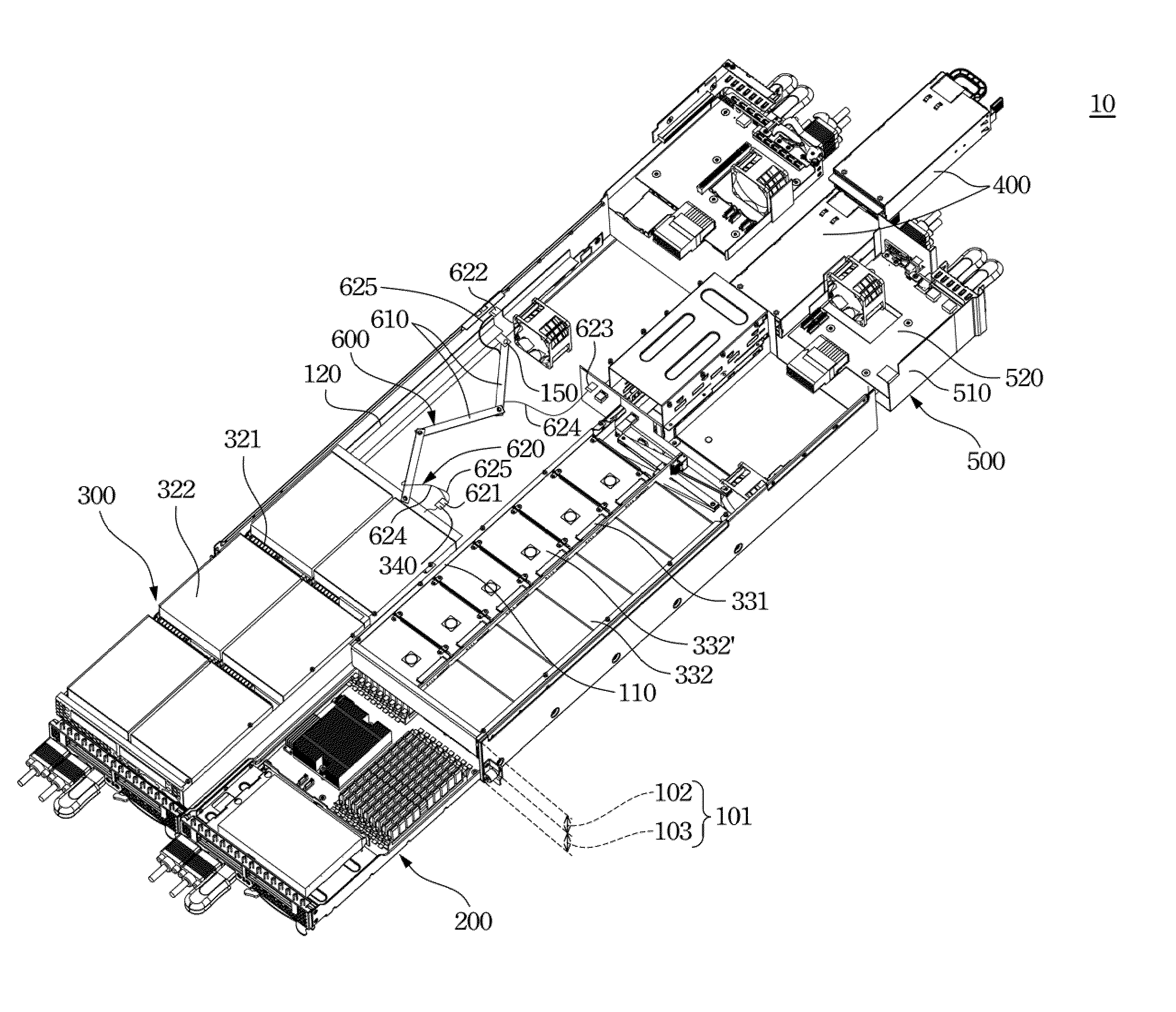 Server device with a storage array module