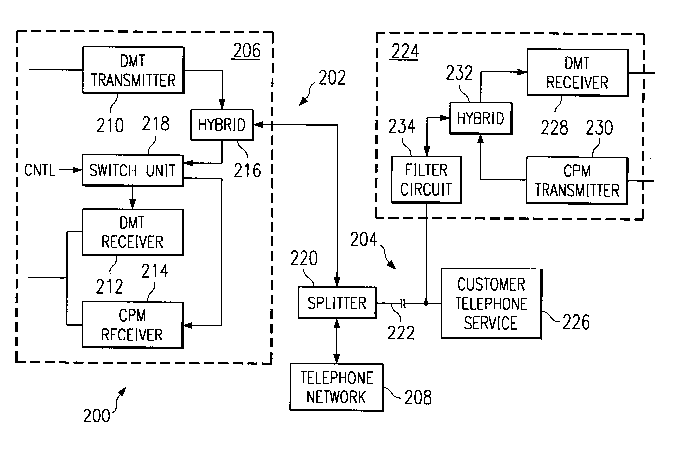 Data communications system with splitterless operation