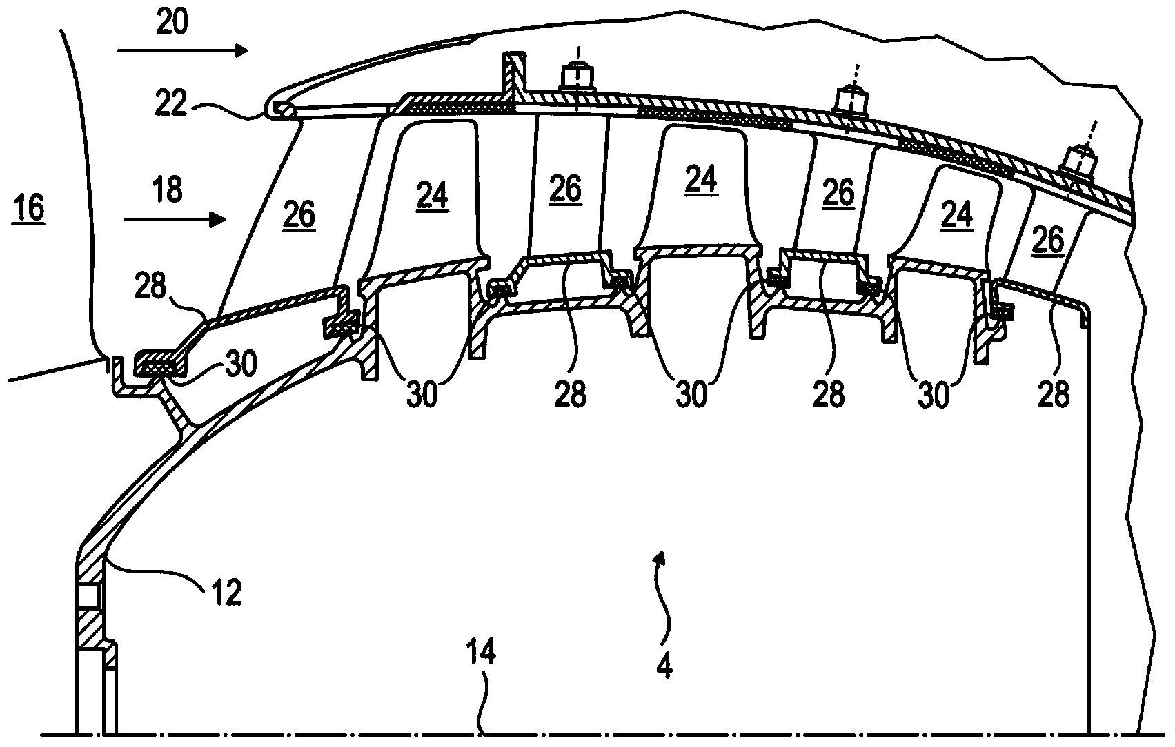 Turbomachine stator internal shell with abradable material