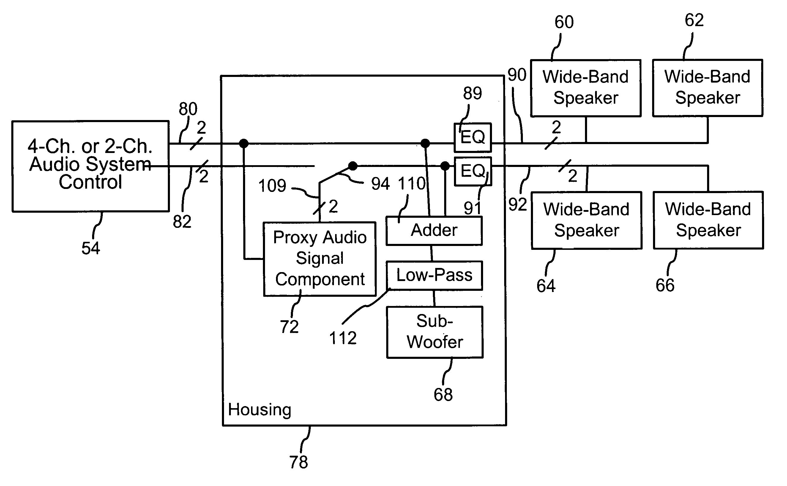 Universal four-channel surround sound speaker system for multimedia computer audio sub-systems