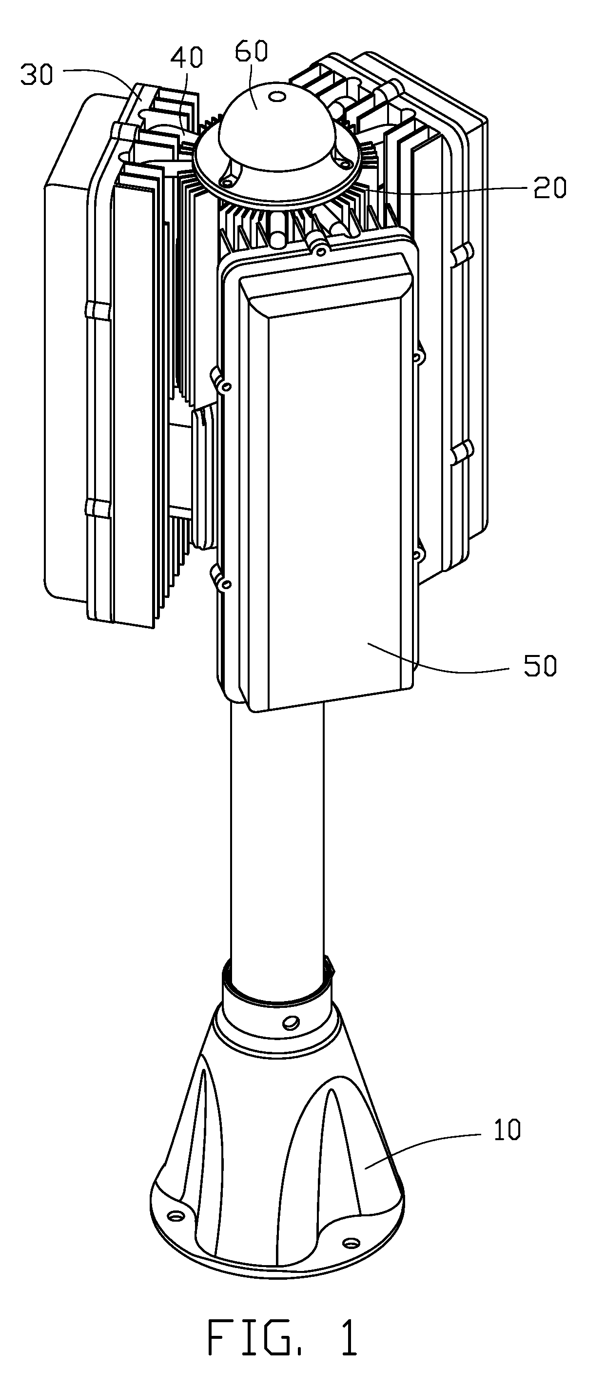 LED lamp assembly having heat pipes and finned heat sinks