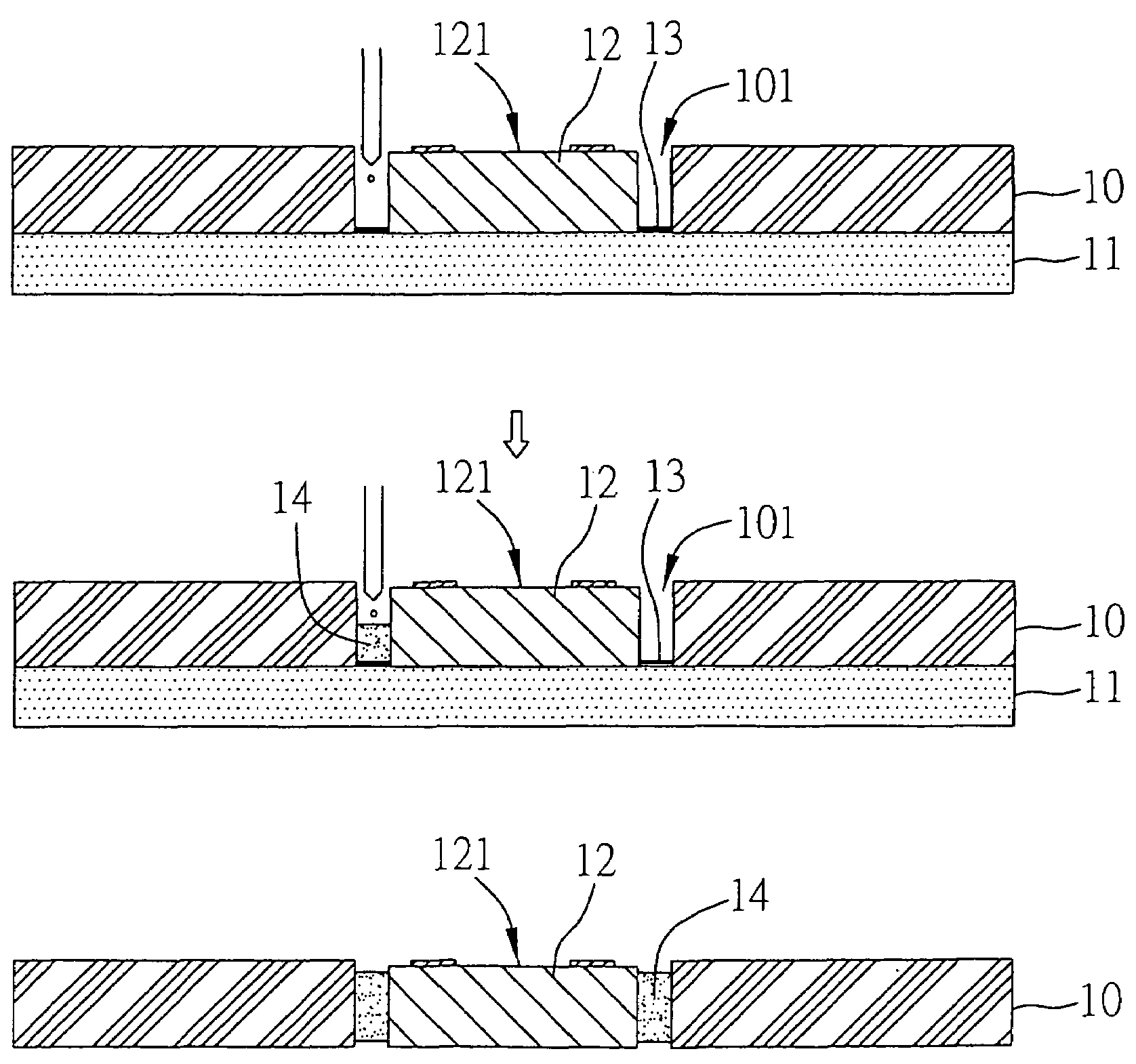 Method of embedding semiconductor element in carrier and embedded structure thereof