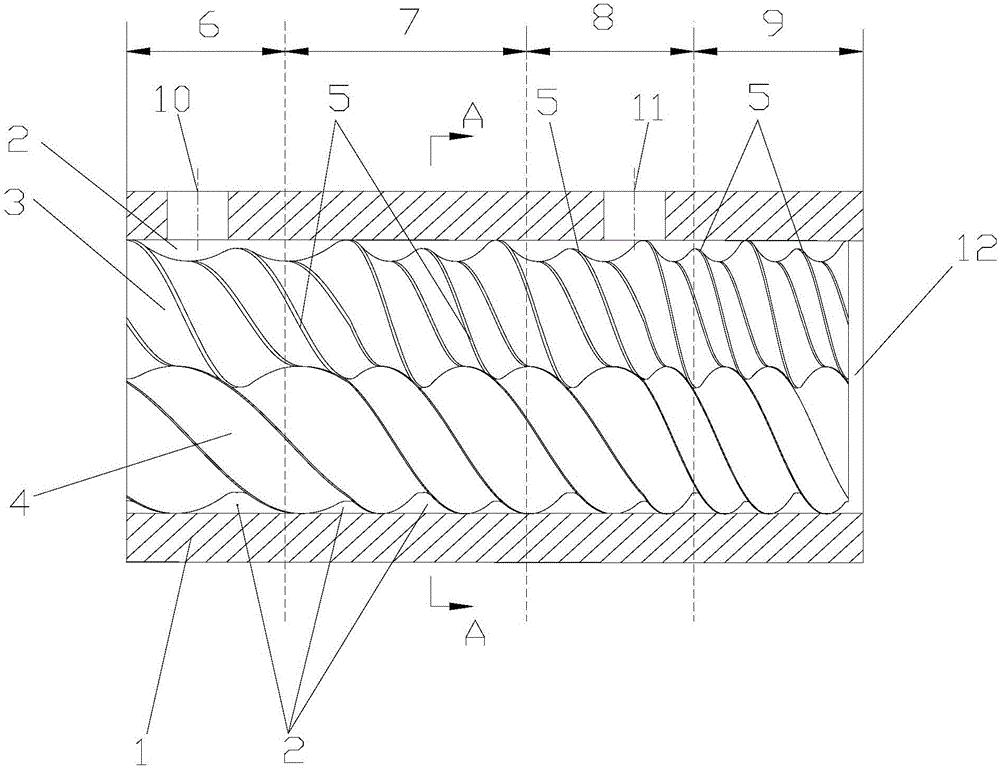 Embedded type short-screw-flight same-direction asymmetric multi-screw extruder and machining method thereof