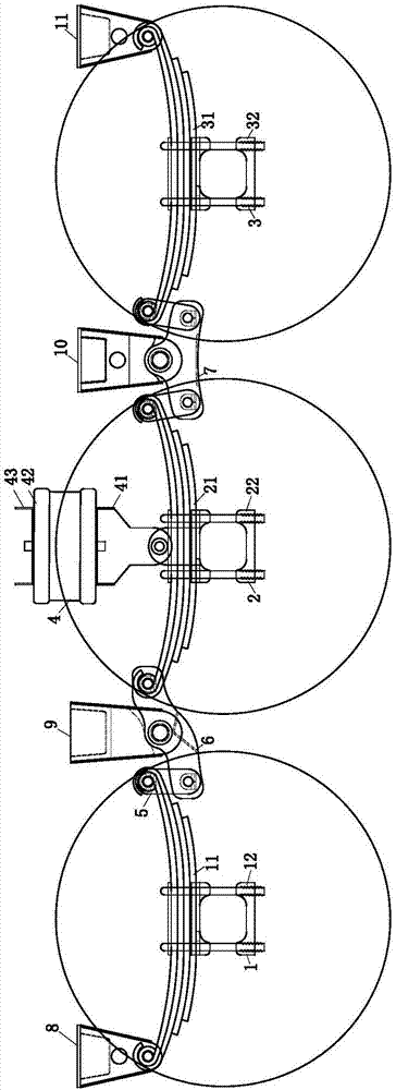 Semi-trailer airbag intermediately-arranged suspension device