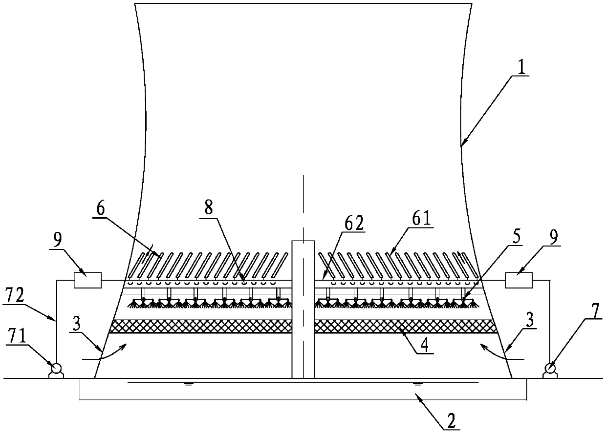 Hyperbolic natural ventilation cooling tower with cold condensation liquid concentration demisting function