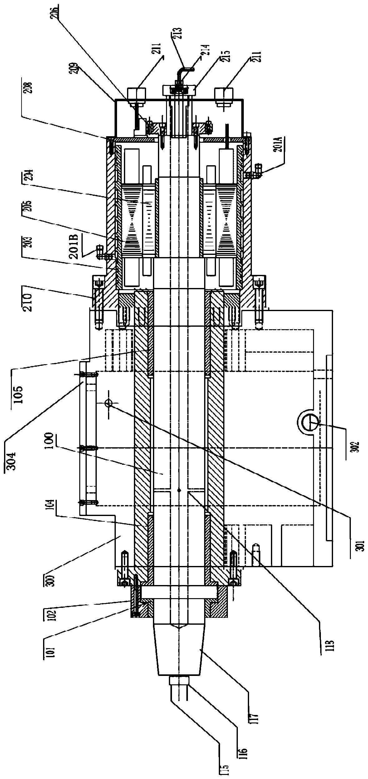 High-speed mandrel inner-cooling dynamic and static oil pressure permanent magnet servo electric spindle