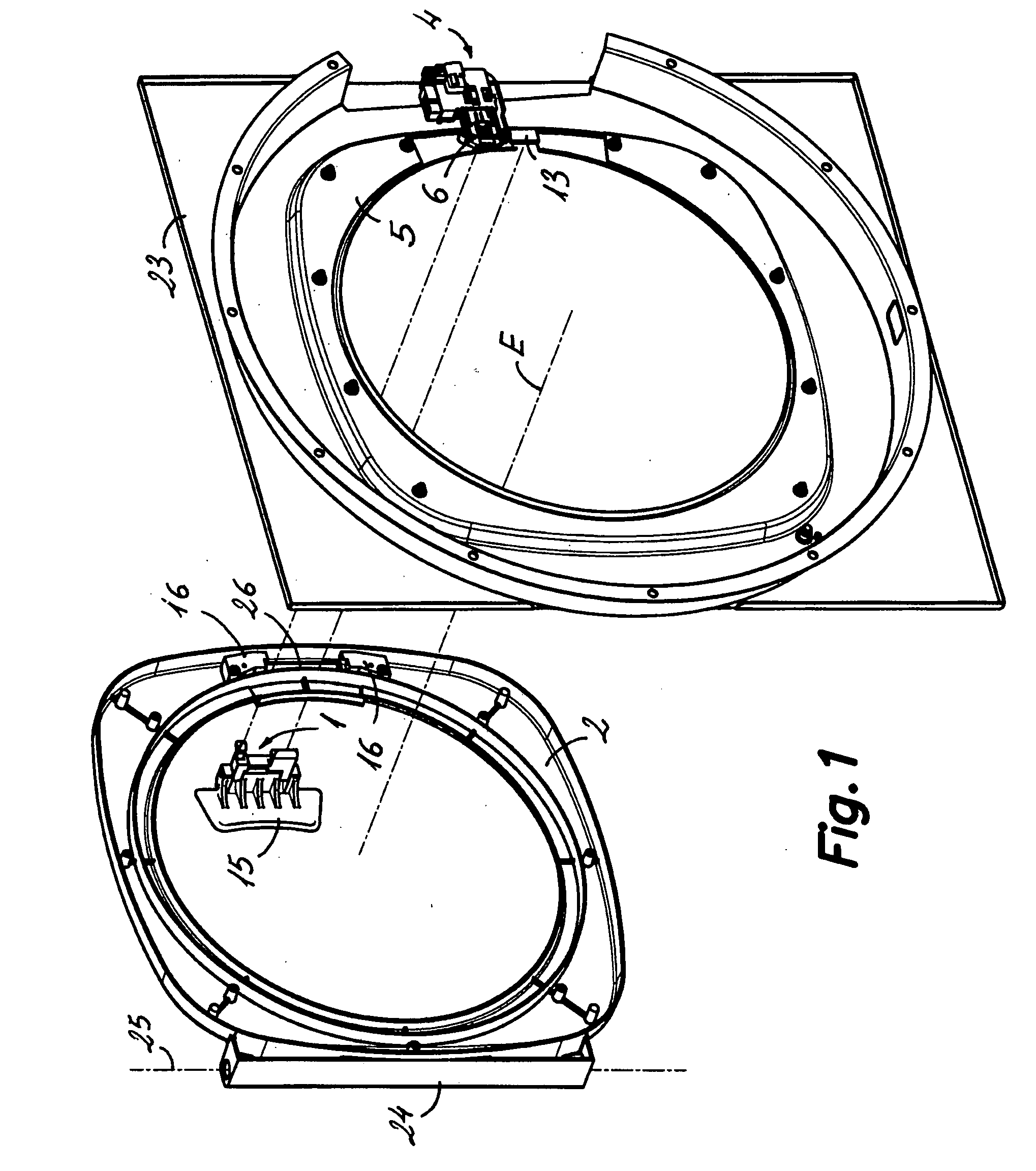 Locking device for the door of an apparatus comprising a rotary drum, and a latch for such device