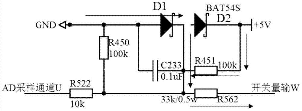 Circuit for achieving general switching value collection through AD channel