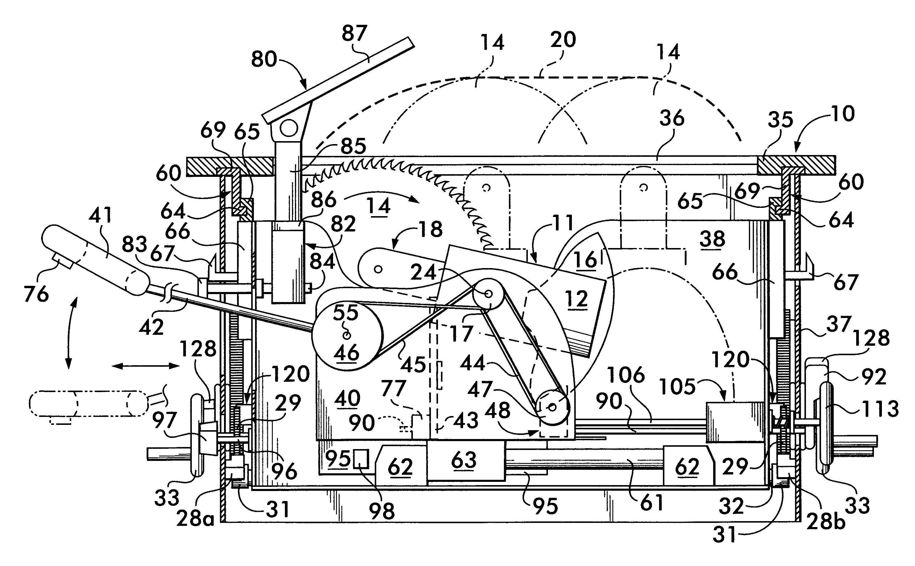 Dual bevel table and slide miter saw