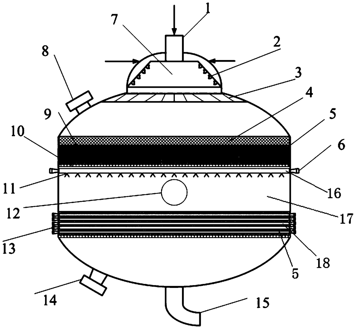 A large axial multi-stage mixed heat exchange butene oxidative dehydrogenation reactor