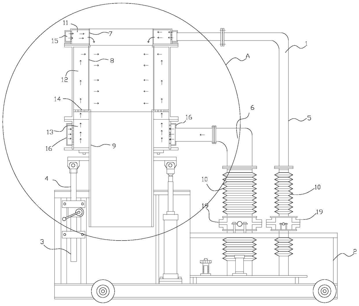 A cooling device and method for spinning polyester with ring blowing