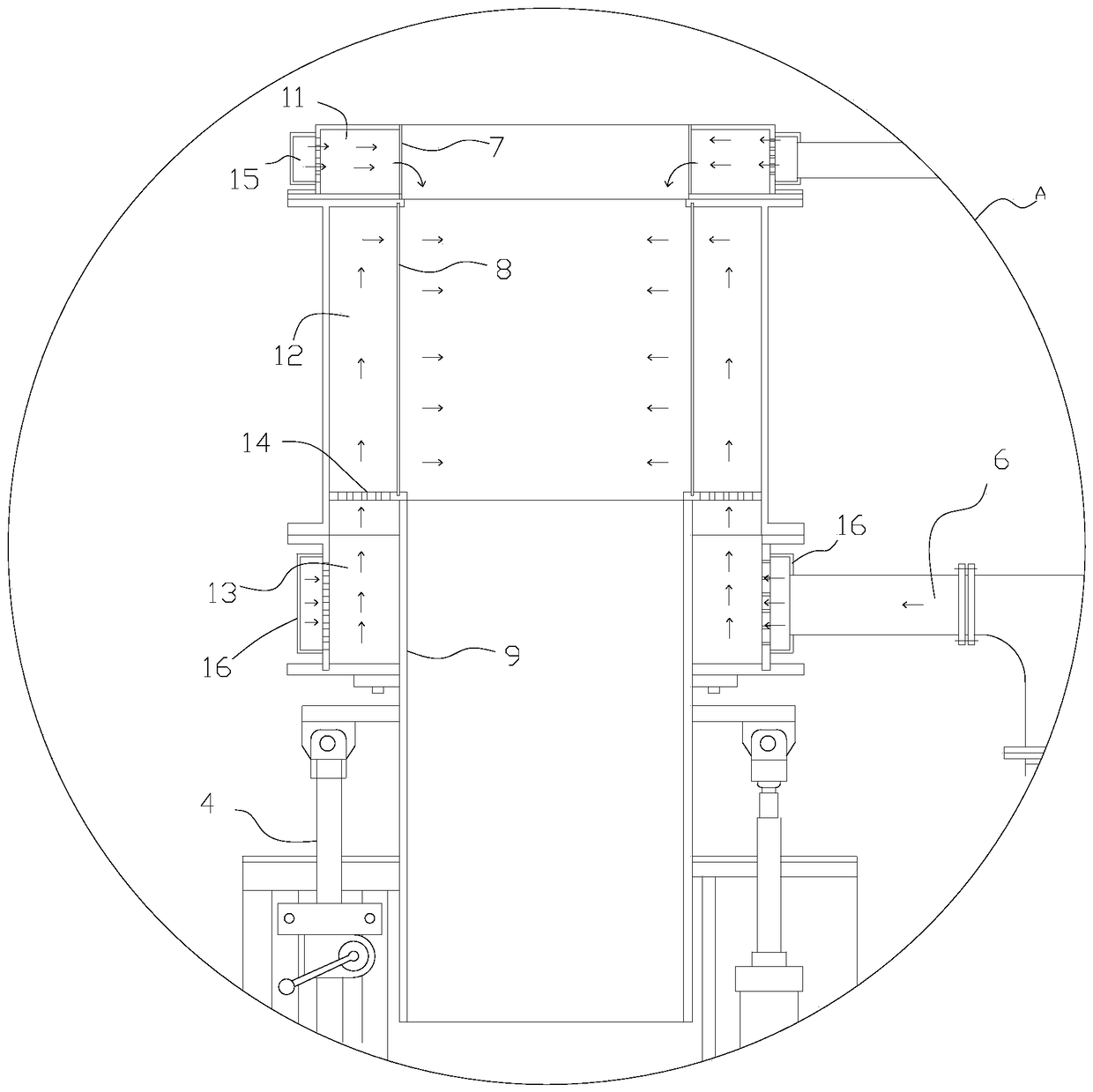 A cooling device and method for spinning polyester with ring blowing