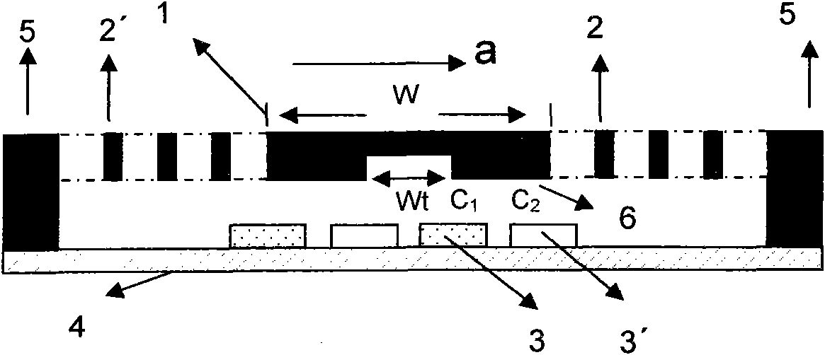 Four-folding beam variable area differential capacitance structure micro-acceleration sensor and manufacture method thereof