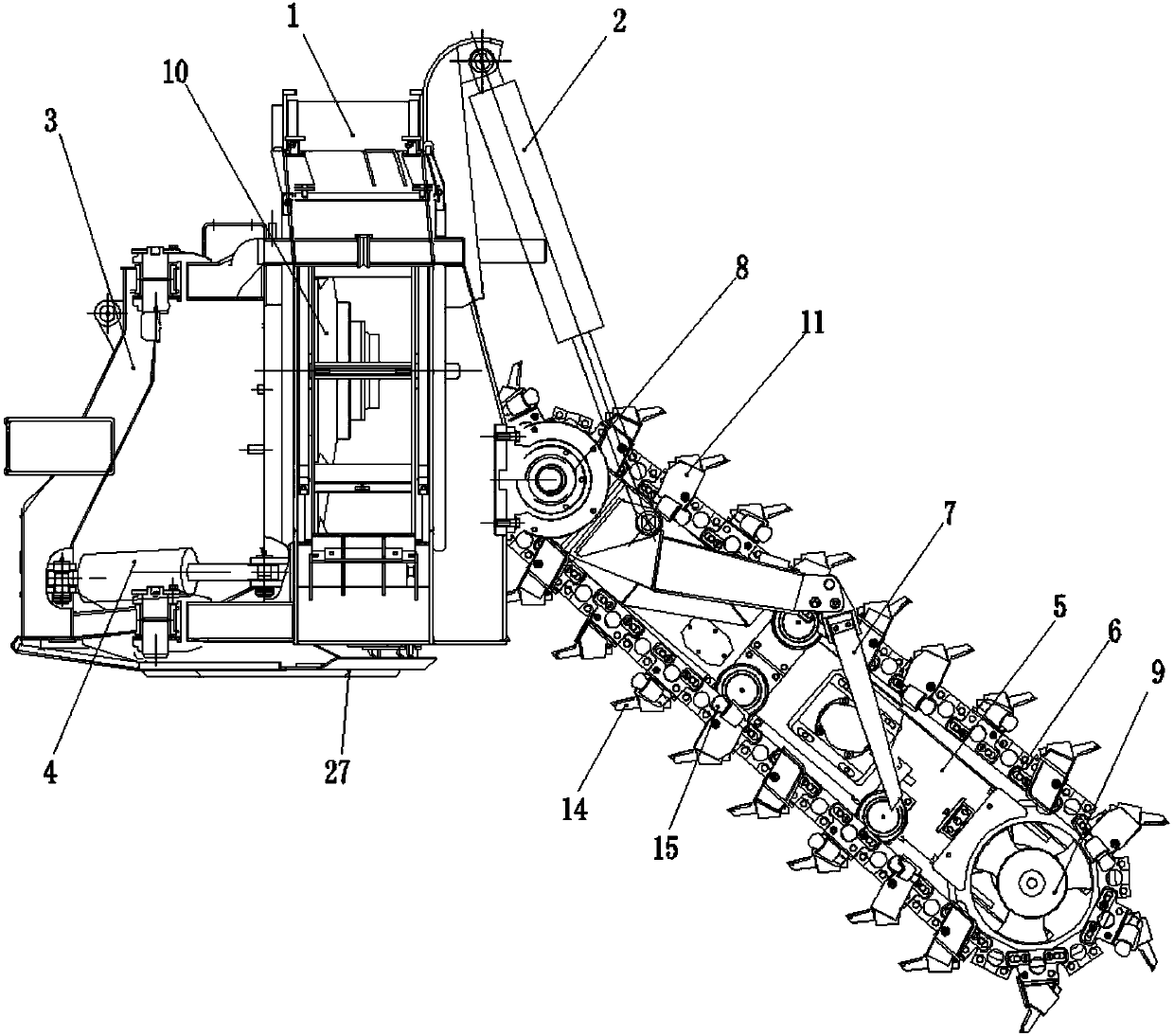 Chain pole type pit and trench digging operation device