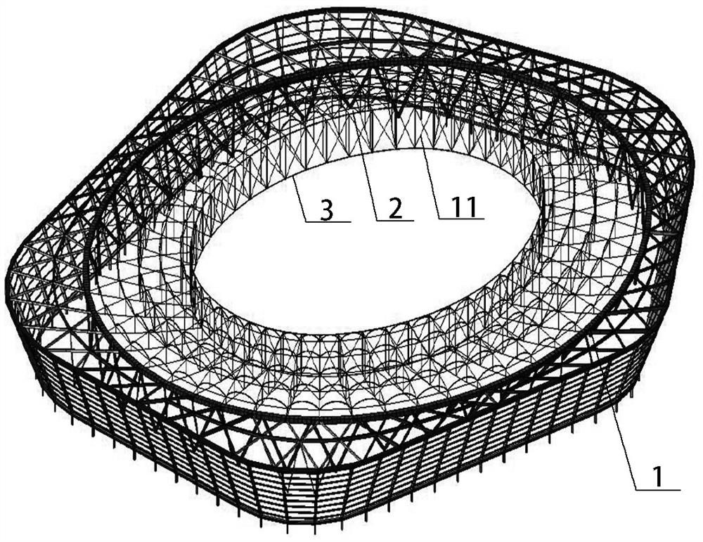 Spoke type double-layer cable truss structure and lifting method thereof