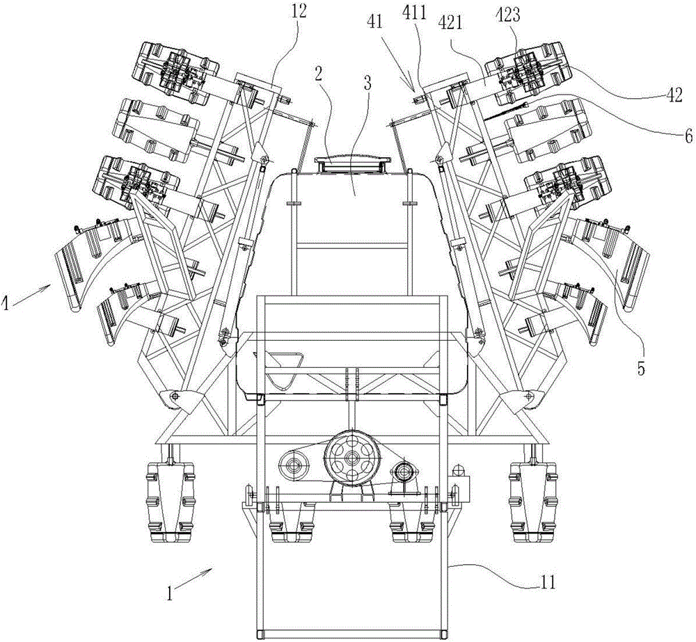 Suspended spraying device for special pesticide applying machine for cotton