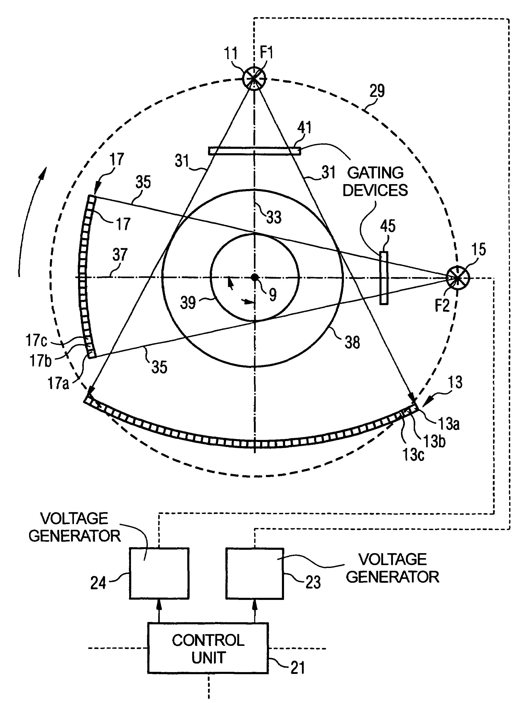 Imaging tomography device with at least two beam detector systems, and method to operate such a tomography device