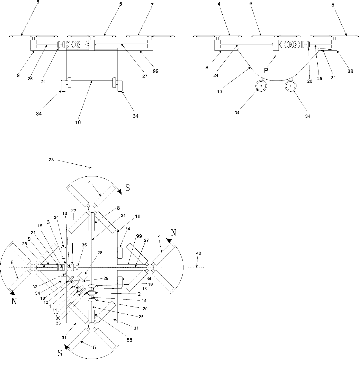 Negative-camber-airfoil fuselage brake-induced differential type multi-rotor helicopter