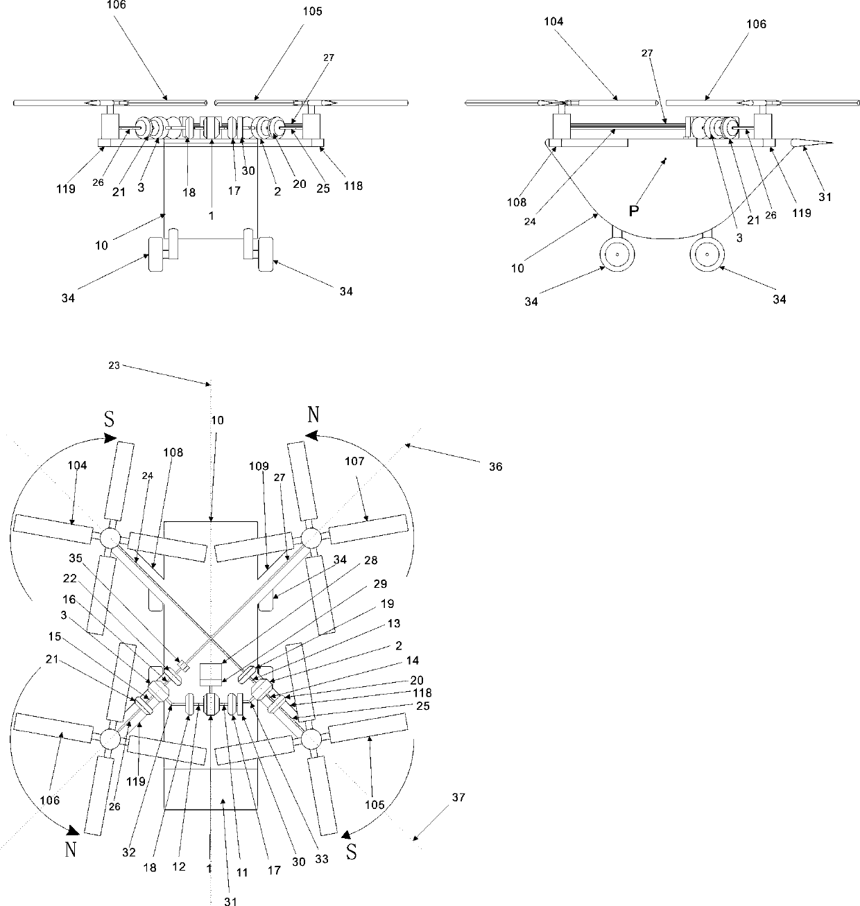 Negative-camber-airfoil fuselage brake-induced differential type multi-rotor helicopter