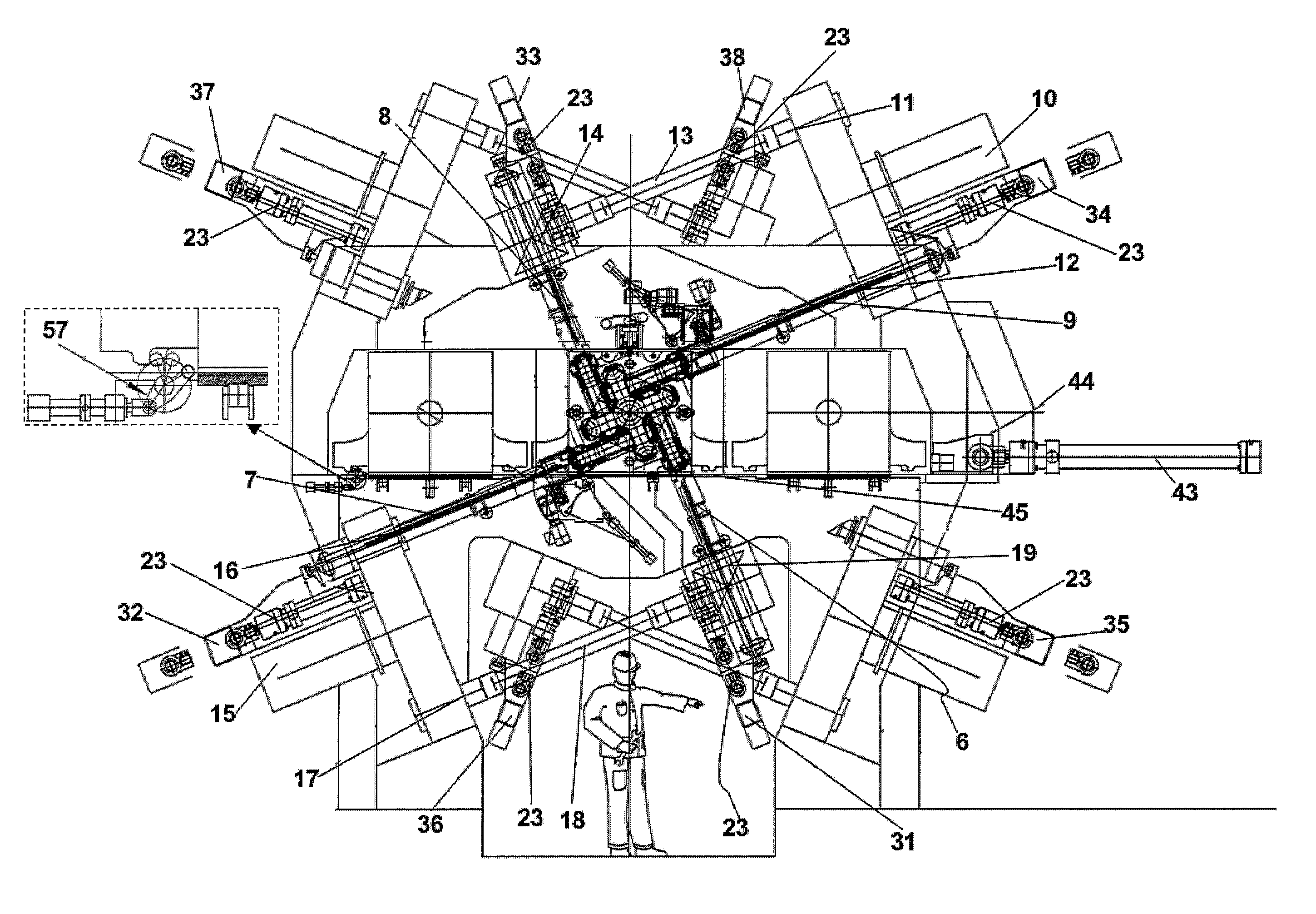 Multi-stand rolling mill of the longitudinal elongator kind for rod-shaped bodies, comprising four-rolls stands, and method for substituting the stands