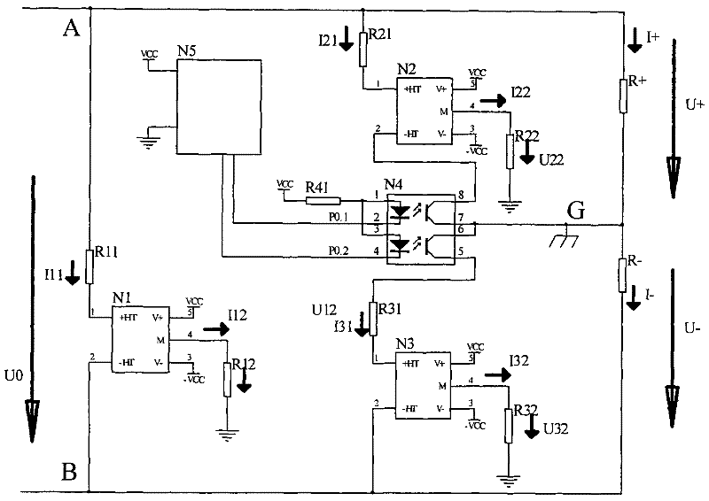 Detecting circuit for insulating resistance to ground of power cells