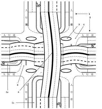 Monolayer barrier-free full-intercommunication interchange system of crossroad