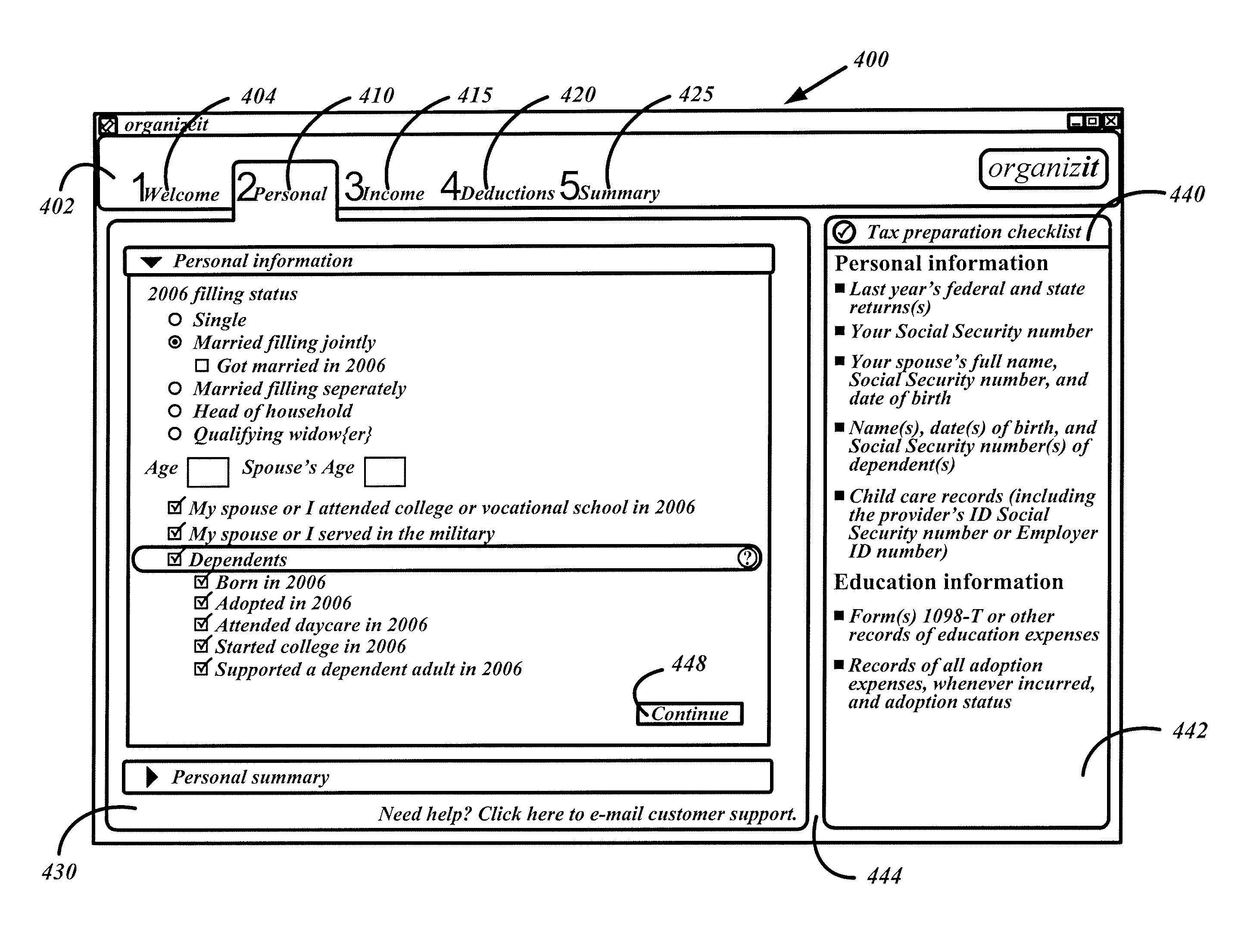 Method and system for organizing tax information and providing tax advice