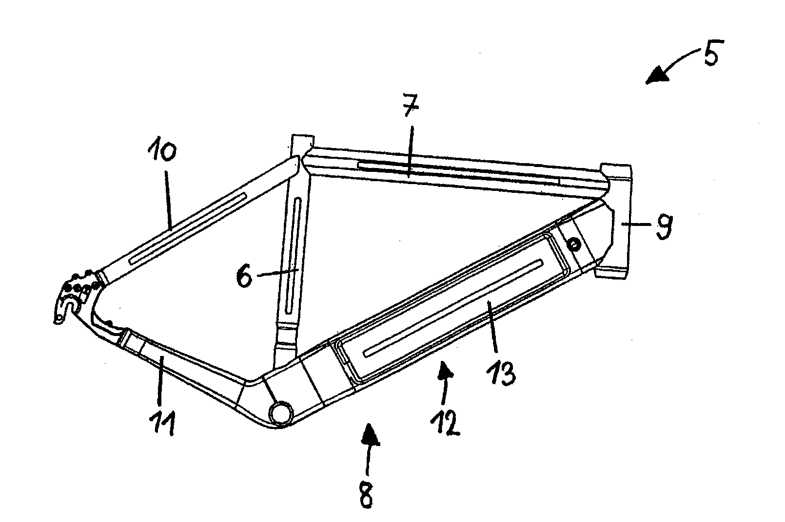 Bicycle frame for receiving a battery unit and associated battery unit