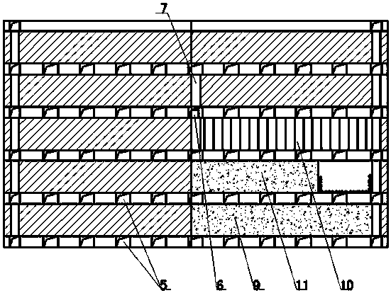 A mining method of segmented empty-stop mining chassis approach with ore drawing followed by filling