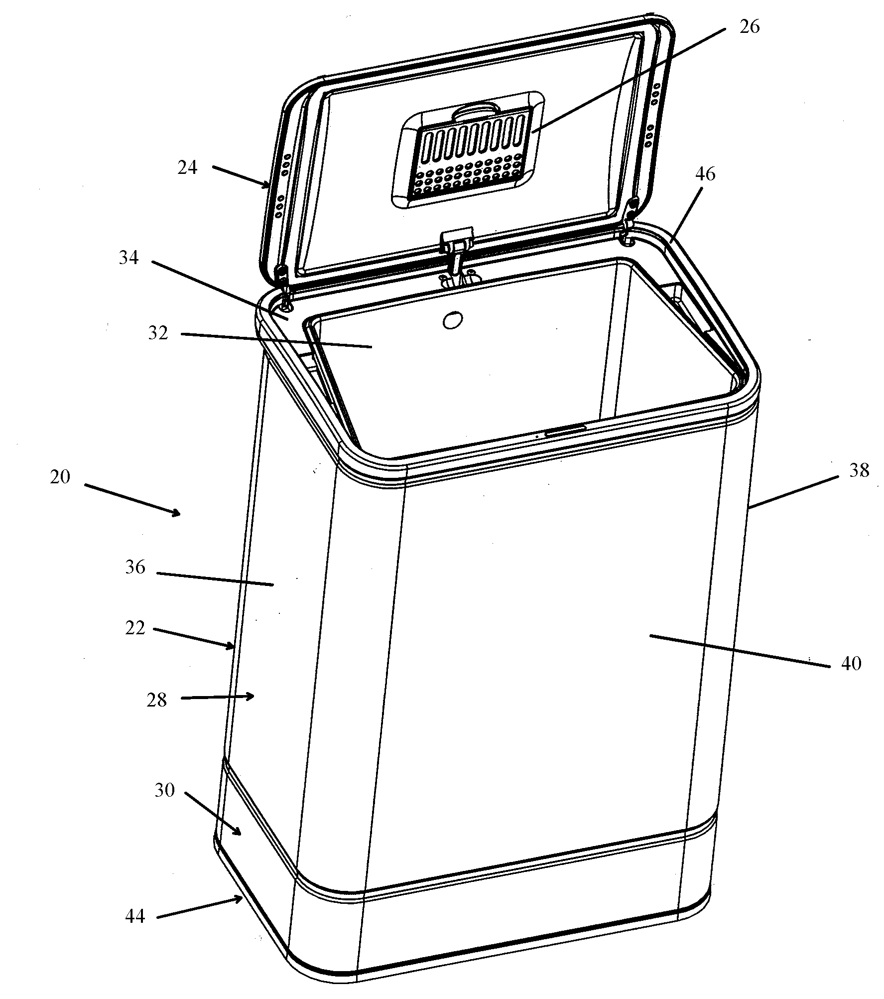 Trash can with power operated lid