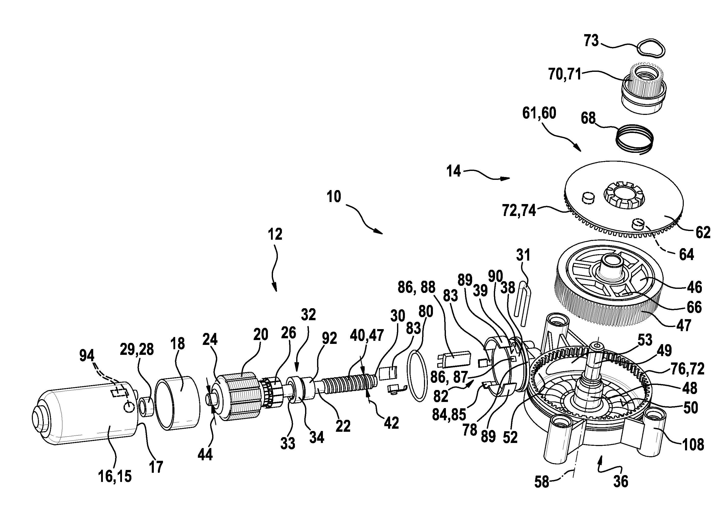 Transmission drive unit having a self-locking device