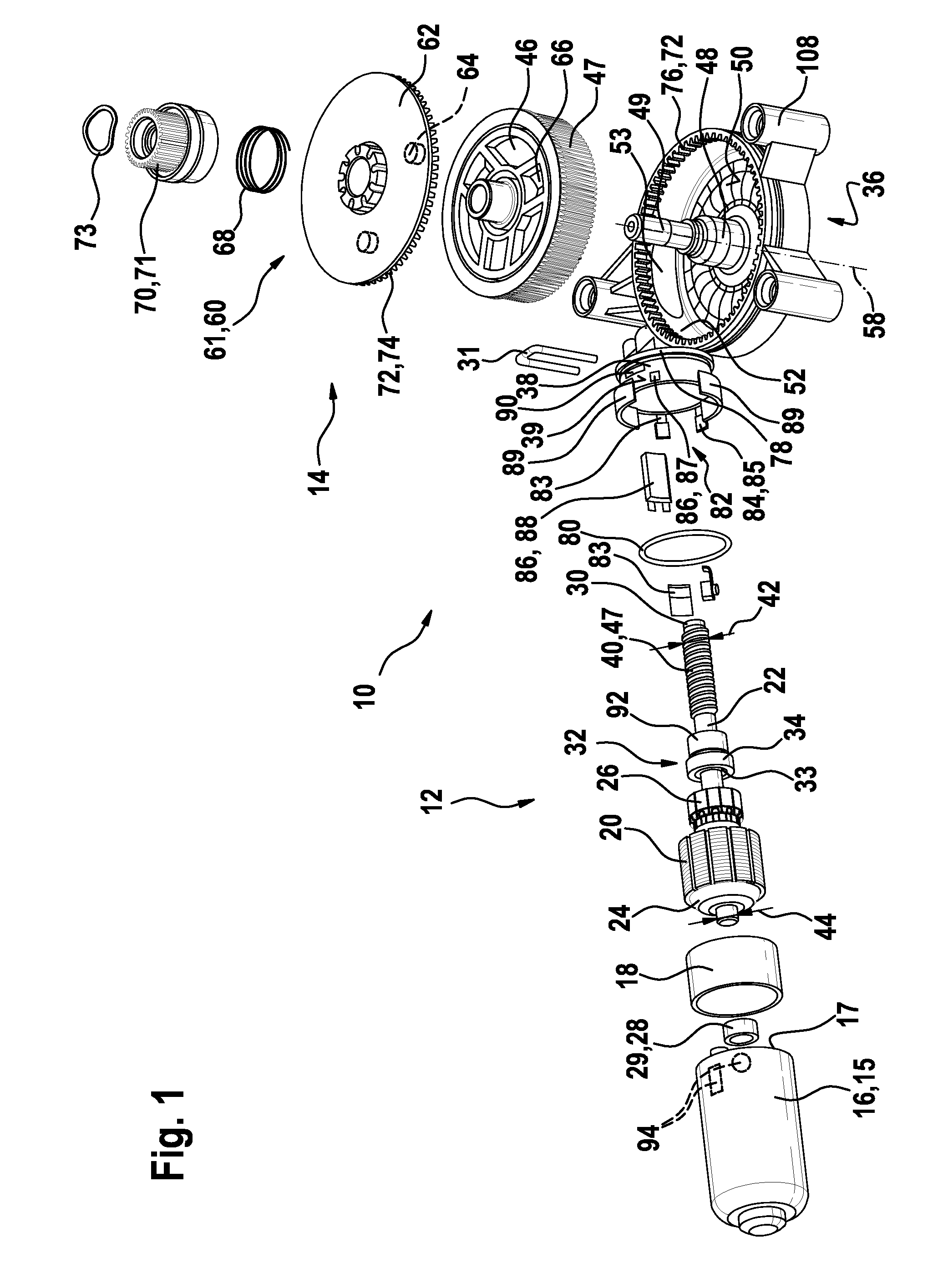 Transmission drive unit having a self-locking device