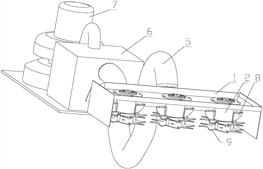 Device for hedge pruning, branch crushing and adsorption